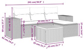 5 pcs conjunto sofás de jardim com almofadões vime PE preto