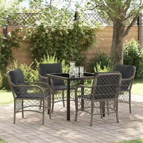 vidaXL Conjunto de Jantar de Jardim de 5 Peças com Almofadas Cinza Rattan Poliéster