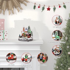 HOMCOM Aldeia de Natal com Luzes LED Trem Giratório e Música Decoração de Natal 19,3x17,9x20,2cm Multicor