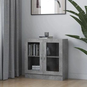 vidaXL Armário vitrine derivados de madeira cinza cimento