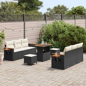 Conjunto de Sofá de Jardim vidaXL de 9 Peças com Almofadas Preto Ratta