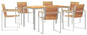 Conjunto de Jantar de Jardim com 7 Peças: Mesa de Madeira Sólida de Te