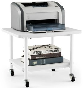 Mesa Impressora para escritório com 4 Rodas e Mecanismo Travamento com Prateleira 49 x 40 x 38 cm Branco