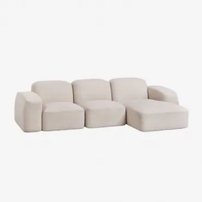 Sofá Modular Com Chaise Longue Direita De 3 Peças Bastian Chenille Grossa Branca - Sklum
