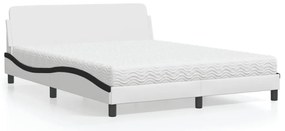 Cama com colchão 160x200 cm couro artificial preto e branco