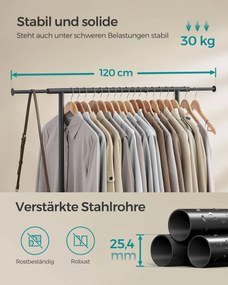 Guarda Roupa Aberto com rodas e uma barra extensível 40 x (83-120) x 156 cm preto