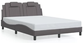 Estrutura de cama c/ luzes LED 120x200cm couro artificial cinza