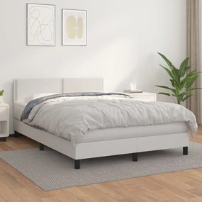 vidaXL Cama com molas/colchão 140x200 cm couro artificial branco