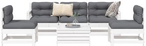 6 pcs conjunto sofás de jardim madeira de pinho maciça branco