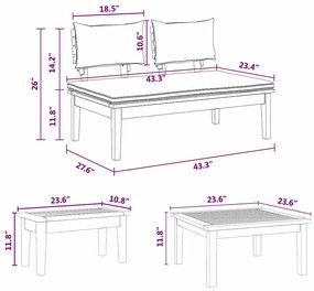 Conjunto de Bancos de Jardim com cortinas 3 pcs