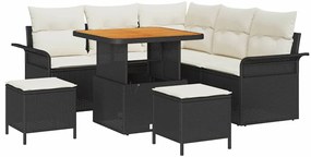 Conjunto de Sofá de Jardim vidaXL 8 Peças com Almofadas Preto Rattan P