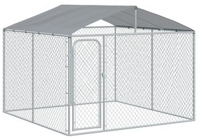 PawHut Canil de Exterior com Toldo Gaiola para Animais de Estimação com 1 Porta e Estrutura de Aço 300x300x234 cm Prata