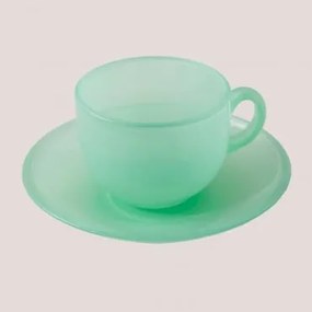 Pack De 4 Chávenas De Café 15 Cl Com Pires De Vidro Ainara Verde Ambrosía - Sklum
