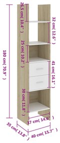 Estante 40x35x180 cm contraplacado branco e carvalho sonoma