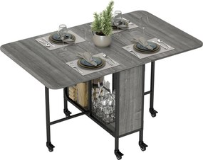 Mesa de cozinha dobrável e extensível com rodas (CADEIRAS NÃO INCLUIDAS), para até 6 pessoas, com prateleira integrada, 6 rodas, cinzenta