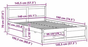 Estrutura de Cama Natural Madeira de Pinho Maciço 140 x 190 cm