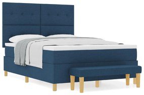 Cama Box Spring vidaXL com Colchão e Banco Azul 140x190 cm Tecido