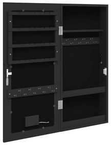 Móvel para joias de parede espelhado com luzes LED preto