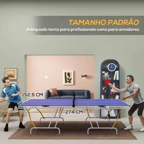 Mesa de Ping-Pong Dobrável com Rede Apoio para os Pés Ajustáveis e Estrutura de Aço para Interior e Exterior 274x152,5x76 cm Azul