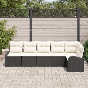 Conjunto de Sofá de Jardim vidaXL de 6 Peças com Almofadas Preto Ratta
