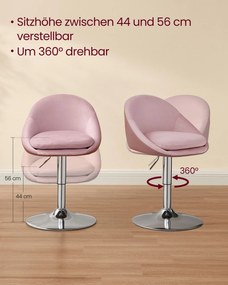 Cadeira toucador regulável com encosto e base cor-de-rosa pastel