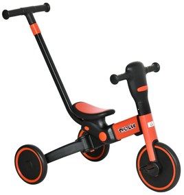 HOMCOM Triciclo Infantil 4 em 1 com Guiador Ajustável e Desmontável Estrutura de Liga de Alumínio 101x45x76,2-98,8cm Vermelho