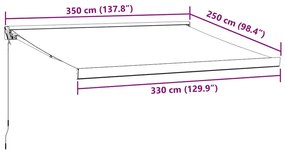 Toldo retrátil 3,5x2,5 m tecido e alumínio antracite e branco