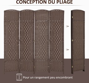 Biombo interior de madeira com 4 painéis 180 x 180 cm, divisória dobrável para sala ou quarto, castanho