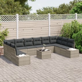 Conjunto de Sofá de Jardim de 11 Peças com Almofadas Cinza Rattan Poli