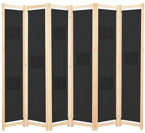 vidaXL Divisória de quarto com 6 painéis 240x170x4 cm tecido preto