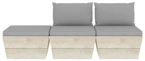 3 pcs conjunto lounge de paletes + almofadões madeira de abeto