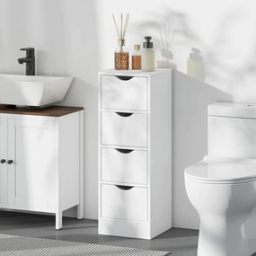 Móvel de casa de banho 29 x 29 x 83 cm, móvel de arrumação com 4 gavetas e puxadores embutidos, branco