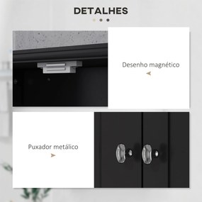 Armário de Parede para Casa de Banho com 2 Portas Prateleira Aberta e 2 Gavetas Estilo Moderno 50,8x17,8x66 cm Preto