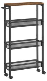 Carrinho de cozinha estreito com rodas para espaços limitados, ideal para cozinhas pequenas, casas de banho e salas. | VASAGLE | 45.4 x 13 x 77 cm | preto | LRC032B01V1.
