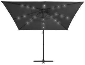 Guarda-sol cantilever luzes LED/poste aço 250x250 cm antracite
