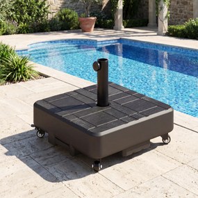 Base para guarda-sol 48 x 48 x 38,5 cm, base para guarda-sol de exterior com rodas, recarregável com 35 kg de areia ou 28 L de água, Preto