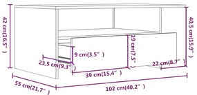 Mesa de centro 102x55x42 cm madeira processada branco brilhante