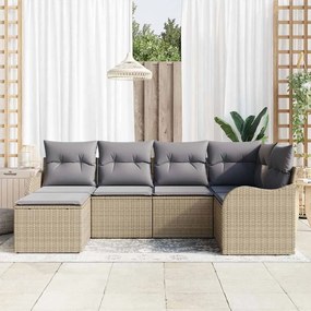 Conjunto de Sofá de Jardim vidaXL 6 Peças com Almofadas Bege Vime Poli