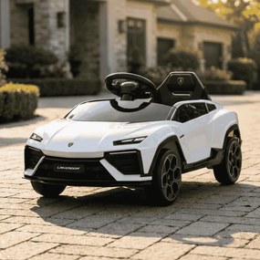 Carro elétrico para crianças Lamborghini Lanzador 12V com licença, bateria de lítio, luzes LED, controle remoto Branco