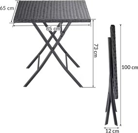 Mesa dobrável Jardim Polyrattan Roma 75x65x65cm Preta