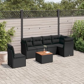 vidaXL 7 pcs conjunto de sofás p/ jardim c/ almofadões vime PE preto