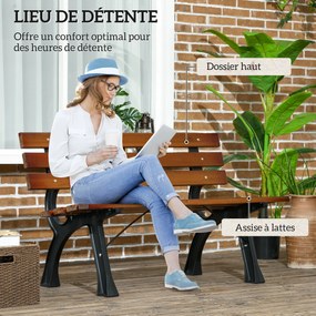 Banco de jardim para exterior com 2 lugares, em alumínio e ripas de madeira, 120 C x 57 L x 70 A cm preto, castanho