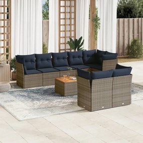 vidaXL 9 pcs conjunto sofás p/ jardim c/ almofadões vime PE cinzento