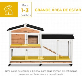 Coelheira de Madeira 157,4x53x99,5 cm Gaiola para Coelhos Grande com Tabuleiro Removível e Rampa para Exterior Natural