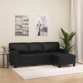 Sofá de 3 lugares c/ apoio de pés 180 cm couro artificial preto