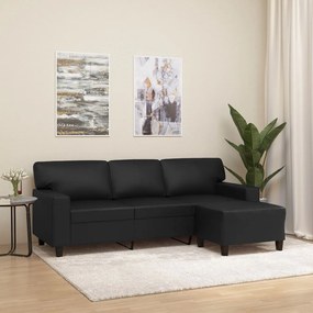 vidaXL Sofá de 3 lugares c/ apoio de pés 180 cm couro artificial preto