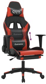 Cadeira gaming c/ apoio pés couro artificial preto e vermelho