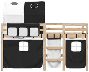 Cama alta criança c/ túnel 90x200 cm pinho maciço branco/preto