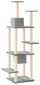 Árvore p/ gatos c/ postes arranhadores sisal 176 cm cinza-claro