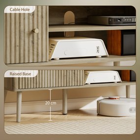 Móvel de TV para Televisão até 55 Polegadas com Porta Acanalada Prateleira Ajustável Compartimentos Abertos 115x35x49 cm cor  Carvalho